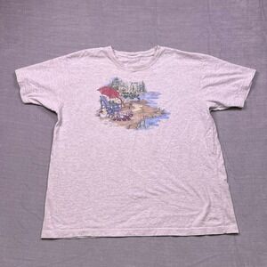 VTG Northern Reflections Graphic T Shirt Women's Beach Scene Print Casual Tee